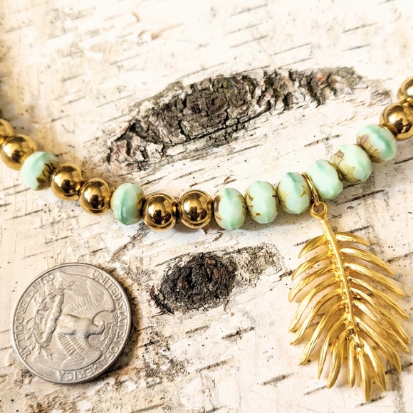 Green Spearmint Glass and Gold Ball Beads in Statement Gold Plated Necklace - Picture 8 of 10